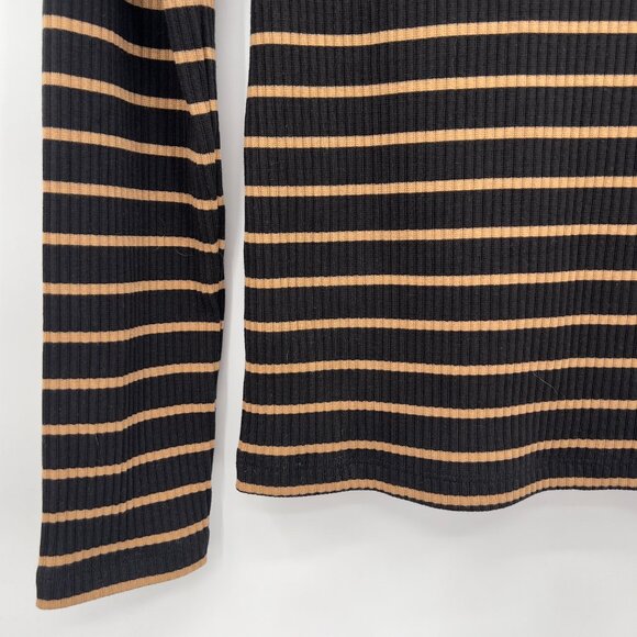 LOFT Women’s Black & Tan Ribbed Long Sleeve Striped Top – Size L NWT - Picture 4 of 12